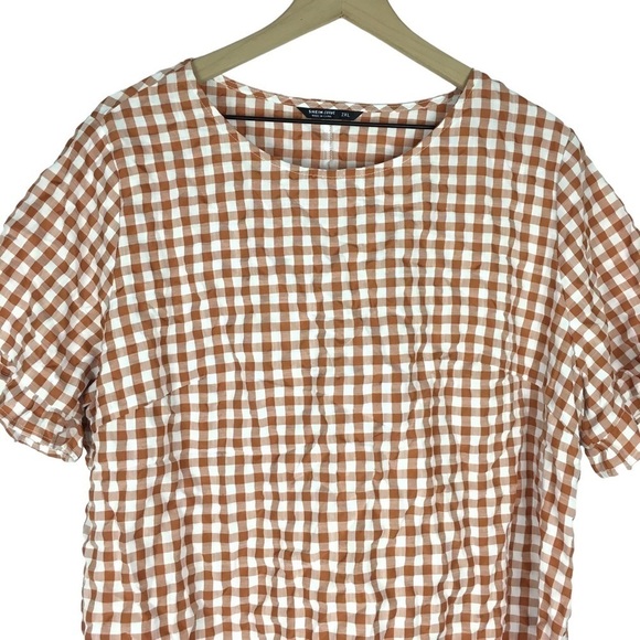 SHEIN CURVE 2 Tops Blouses Short Sleeve Leopard Babydoll 3XL Gingham Ruffle 2XL - Picture 4 of 16